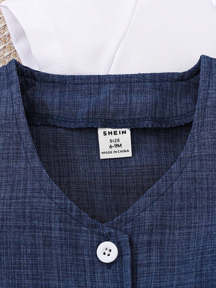 Souflis Souflis Baby Boy Elegant Vintage Style Shirt With Bowtie + Jacquard Blue Suspender Shorts, Gentleman Outfit Suitable For Holiday And Formal Occasions - Royal Blue - View 4