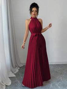 Elenzga 情人节粉色荷叶边领褶皱腰 A 字型优雅浪漫女士连衣裙