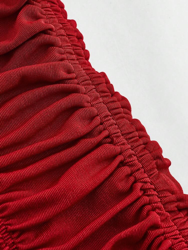 SHEIN Maija 2025 Spring/Summer New Casual Fashion Vacation Comfortable Solid Color Ruched Women Top