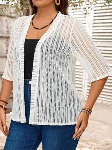 EMERY ROSE Abrigo de punto liso de manga larga con jacquard calado, minimalista y de moda para el verano, para mujer, para uso en la oficina, vacaciones, verano, festival bohemio, vacaciones