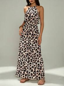 SHEIN PETITE Mono de mujer informal sin mangas con estampado de leopardo para vacaciones de verano, estilo cheetah "old money" - Multicolor - Ver 1