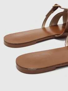 CUCCOO BIZCHIC Sandalias planas minimalistas casuales para mujer, para el verano - Marrón - Ver 8
