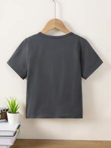 SHEIN 年轻男孩休闲百搭兄弟字母印花百搭圆领 T 恤 - 深灰色 - 查看 2