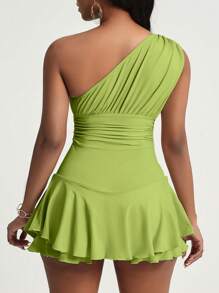 VaVaBold 女士斜肩荷叶边下摆紧身连身裤