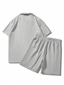 Manfinity Homme 2pcs/Set Men's Solid Color Short Sleeve Shirt And Shorts, Simple And Fashion Suitable For Summer Men Two Pieces Casual Men Two Pieces Shorts Sets Men Clothes Set Summer