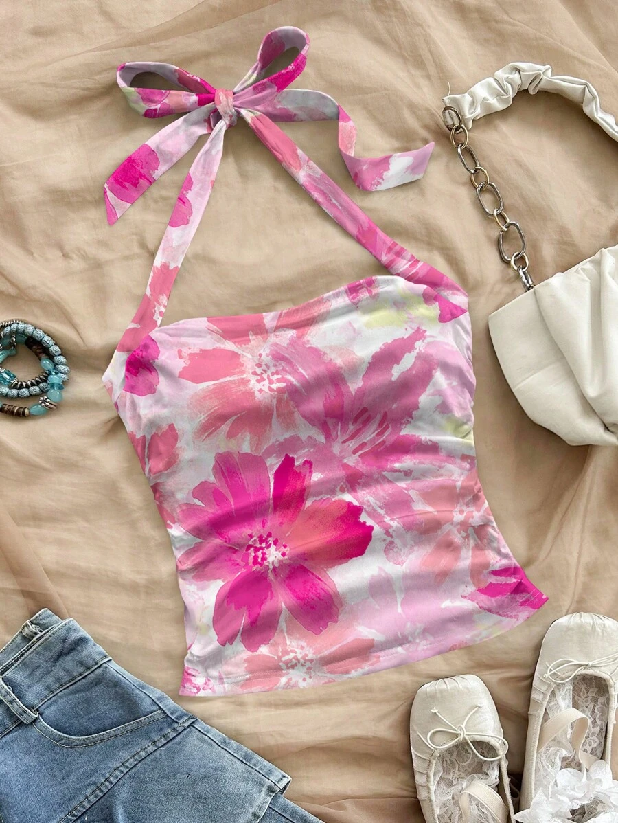 Soleia 1pc Women's Resort Neck-Tie White Knitted Textured Slim Fit Camisole Tank Top, Suitable For Summer,Rave Top Suitable For Going Out