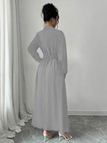 Elenzga 女式纯色长袖单排扣长款休闲衬衫裙