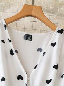 SHEIN LUNE Romantic Date  Floral Print Shirred Drawstring Waist Heart Shape Lover's Valentine's Day Dress - White - View 4