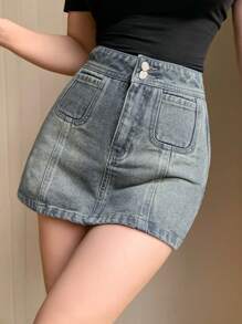 DAZY Women's High Waisted Double Button Denim Shorts, Summer,Skorts - Medium Wash - View 4