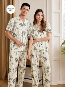 Manfinity Bamboo Print Short Sleeve Pants Men's Pajama Set - Multicolor - View 1