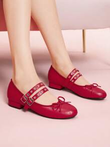 CUCCOO DOLLMOD Zapatos planos de mujer casuales de tipo slip-on, de estilo dulce y vintage, adecuados para vacaciones de verano y atuendos diarios - Rojo - Ver 3