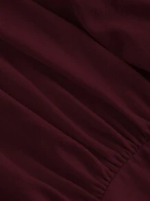 SHEIN MOD 大码高领蝴蝶结褶皱酒红色上衣 - 酒紅色 - 查看 4