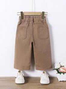 复古可爱绽放腰部宽松休闲女宝宝牛仔阔腿裤 - 摩卡棕 - 查看 2