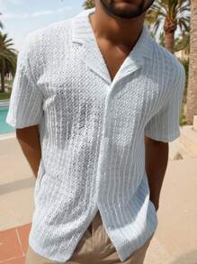 Manfinity RSRT Men's Summer Casual Solid Color Textured Short Sleeve Shirt