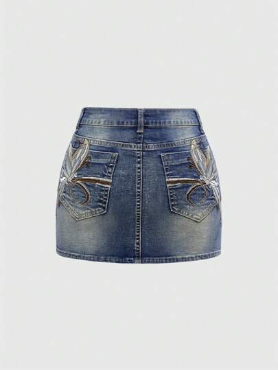 Fairycore Mini-jupe moulante à taille serrée, sexy avec taille basse et broderie papillon, style chic Y2K