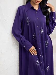 Veilorie Women's Elegant Rhinestone Embellished Dress, Modest - Purple - View 3