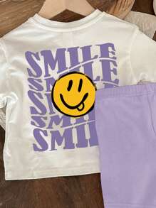 SHEIN Baby Girl Casual Minimalist Short Sleeve Outfit Set, Suitable For Spring & Summer - Multicolor - View 3