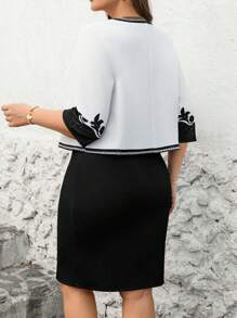 Reflora Set de 2 piezas de talla grande: Chaqueta y vestido con estampado elegante y de moda - Negro - Ver 2
