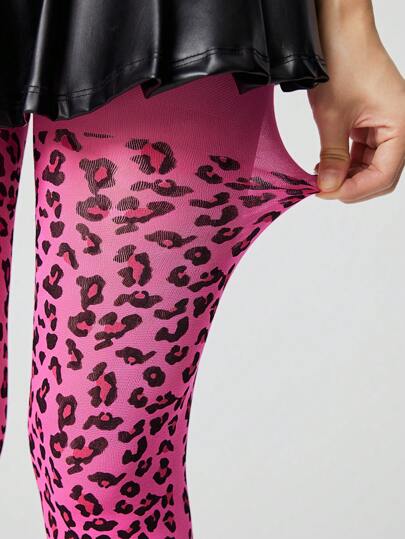 Goth 1 Pair Dark Leopard Print Tights, Suitable For Pairing With Skirts, All Season