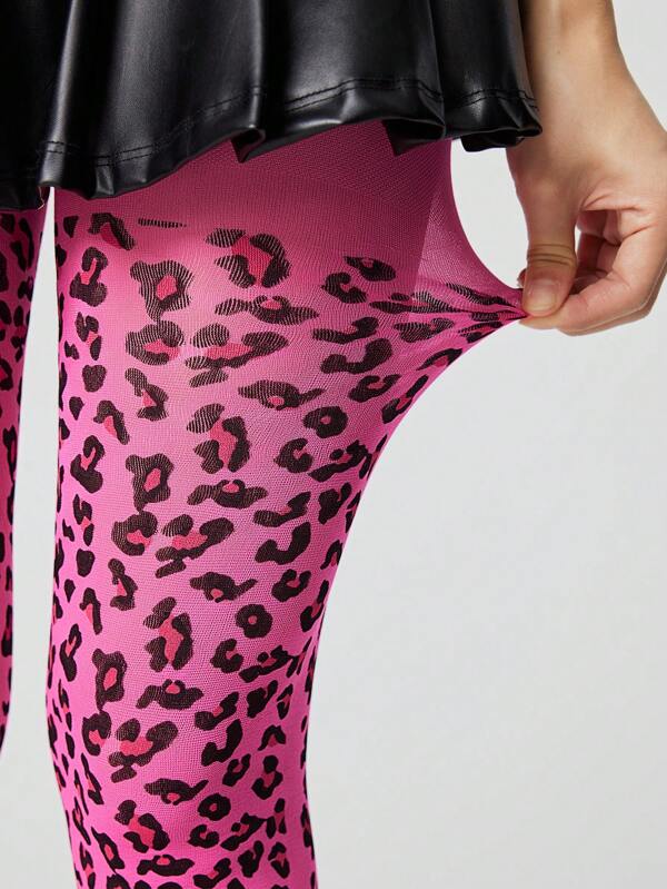 ROMWE Goth 1 par de medias con estampado de leopardo oscuro, aptas para combinar con faldas, de temporada