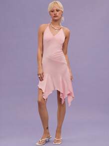 COUREZ Asymmetrisches Trägerkleid Mini Sommer Outfits für Frauen Urlaub/Straßen Lässig/Y2K/Lässig Musikfestival Vintage