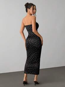 SHEIN PETITE Summer Going Out Tight-Fit Strapless Mini Dress With Ditsy Floral And Contrast Stitching - Black - View 2