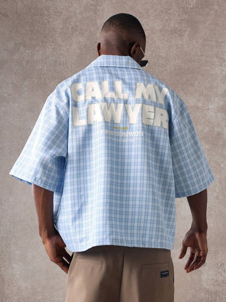 SUMWON Casual Boxy Fit Check Shirt Summer Lightweight Button-Down Professional Office Work Daily Wear Oversized Print Short Sleeve Stylish Breathable