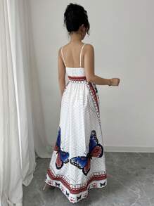 Elenzga 优雅蝴蝶印花无袖连衣裙 - 彩色 - 查看 2