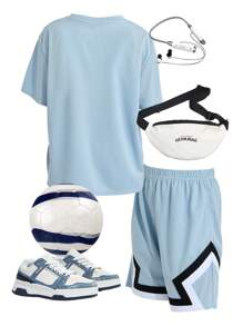 SHEIN 2pcs Tween Boys Casual Versatile Comfortable Letter & Print Pattern Loose Fit Round Neck Short Sleeve T-Shirt And Knit Shorts Set - Blue - View 2