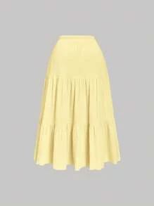 SHEIN MOD 大码女式纹理黄色背心 + 长款中裙 2 件套