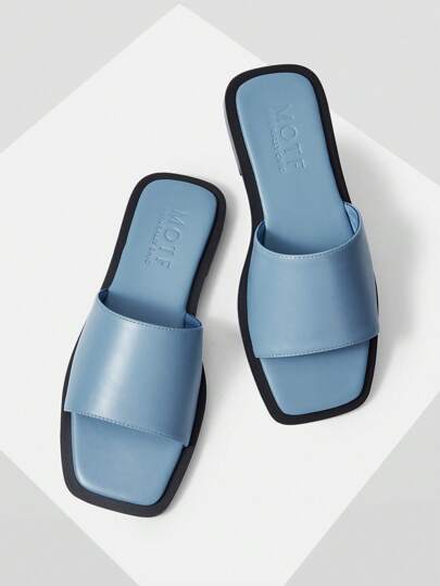 MOTF PREMIUM Zapatos de mujer nuevos, de estilo retro francés, de alta calidad en piel de PU, con punta cuadrada y suela plana, color azul, versátil, elegante, ligero, antideslizante y cómodos sandalias tipo slip-on