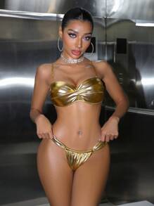 Swim EVENT Abbigliamento estivo da spiaggia per donna, set bikini con top a tubo metallico e bretelline removibili, per feste e vacanze