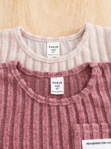 2 件套年轻女孩针织纯色圆领字母紧身连衣裙 - 彩色 - 查看 5