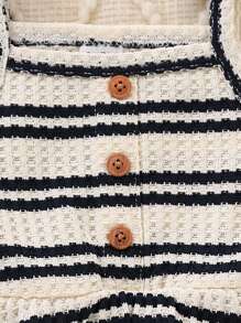 SHEIN Playful Pals Baby Girls' Casual Cute Knit Striped Soft Ruffle One-Piece Bodysuit, Suitable For Spring/Summer Outings And Everyday Wear - Apricot - View 4