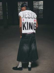 AXEPEAK Men Casual Letter Printed Round Neck Loose Tank Top, Streetwear, Fall - White - View 4