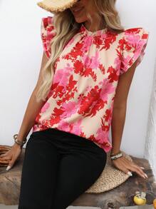 SHEIN Clasi Casual Women's Ruffled Hem Printed Blouse - Multicolor - View 5