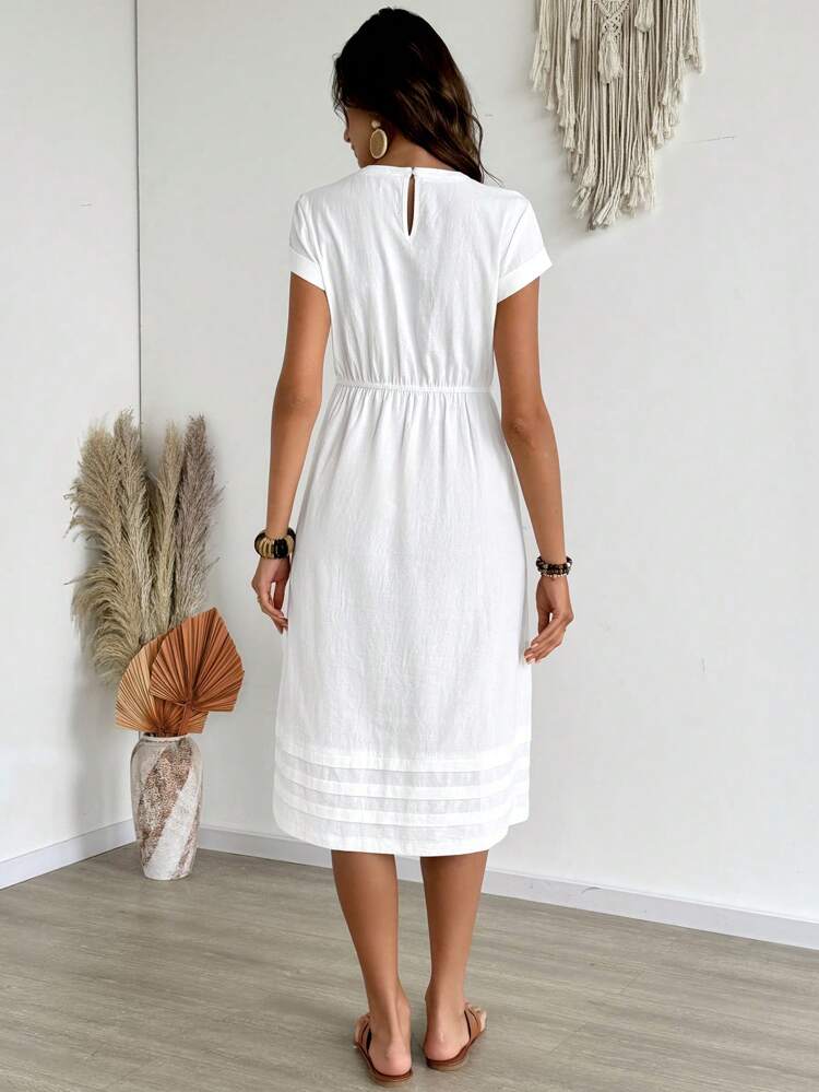 Women Casual Solid Color Drawstring Waist Dress, Perfect For Vacation,Bohemia,Summer Dresses For Women,White Dresses For Women