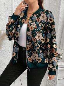 SHEIN LUNE 大码休闲花卉印花夹克，适合春秋季节 - 彩色 - 查看 7