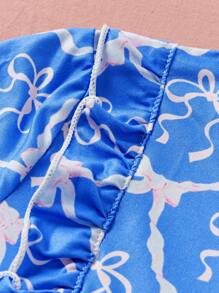 牛奶丝印花荷叶边女童睡衣 - 藍色 - 查看 4