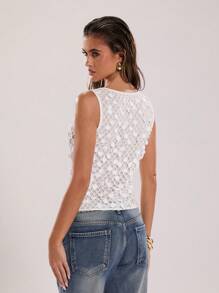 SHEIN BAE 女士夏季性感华丽珍珠白亮片波西米亚风海滩度假音乐会俱乐部性感上衣 - 白色 - 查看 2