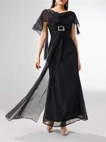 Modelyn Vestido largo elegante de mujer con malla de contraste, casual y minimalista para uso diario