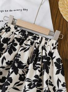 年轻女孩花卉印花松紧腰休闲夏季 A 字裙 - 卡其色 - 查看 6