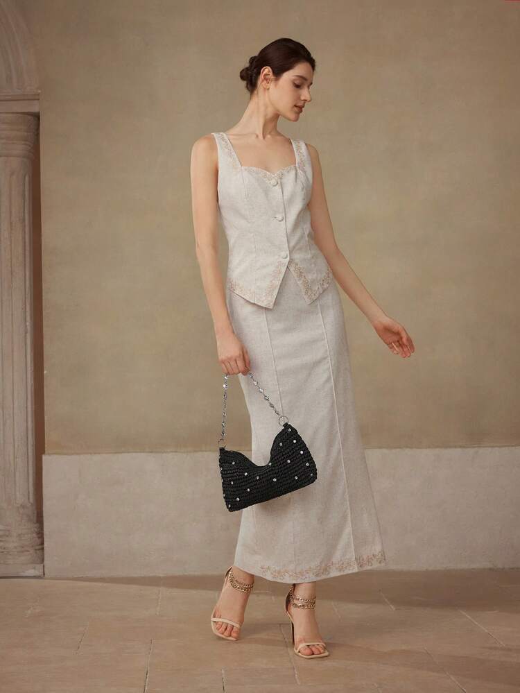 WOMEN'S RESORT STRAW RHINESTONE EMBELLISHED SHOULDER BAG