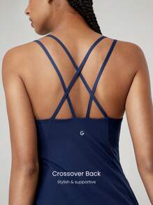 GLOWMODE FeatherFit™-Air Peekaboo Square Neck Pocket Anti-Slip Active Mini Dress With Built-In Shorts Spring Summer Quick Dry Moisture Wicking - Dark Blue - View 5