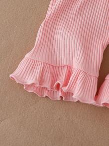 2 Pieces Baby Girls' Ribbed Ruffle Trim Wing Sleeve Top And Ruffle Hem Cropped Pants Set, Light Pink And Light Purple - Multicolor - View 3