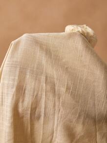 Poéselle Women Solid Color Embroidery Cap Sleeve Woven Casual Blouse - Apricot - View 7