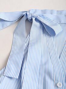 Sweetra Women's New Arrivals Scholar-Style Sleeveless Bowknot Waist Slim Striped Blouse