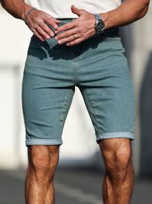 Manfinity Homme Men's Light Wash Denim Shorts: Classic Zipper Fly And Cuffed Hem - Light Wash - View 4