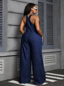 Dripcurv Plus Size Denim Jumpsuit, Sexy Fitted Bib Pants, Blue Vacation Outfits Women Concert Outfit Women