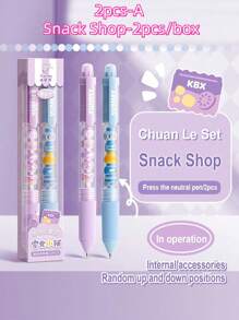 SHEIN 4/6pcs Cute Push-Button Ballpoint Pen, 0.5mm Tip, Smudge-Proof, Smooth Writing, Comfortable Grip, Suitable For Exams, Office Use, Signature, Carbon Ink